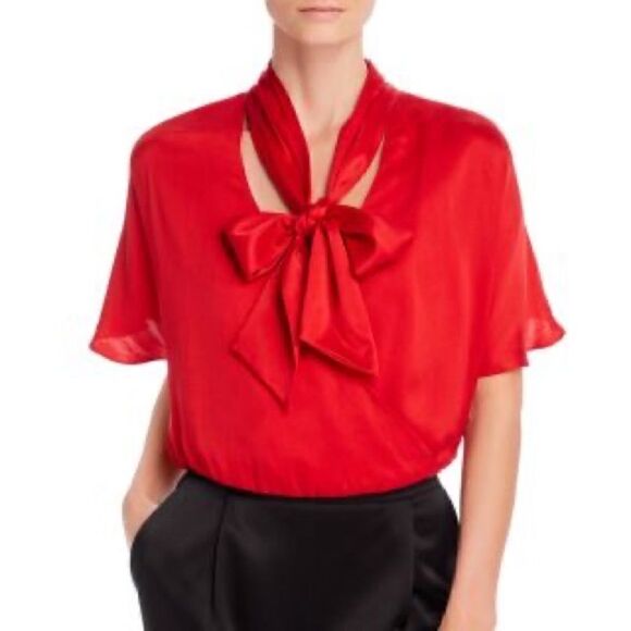 Alice + Olivia | Women’s Livvy Tie-Neck Washed Silk-blend Blouse CrossoverTop XS - Picture 8 of 11